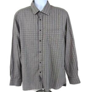 Joseph Abboud Tall Mens Gray Brown Glen Plaid Pocket Collared Button Up Shirt XL